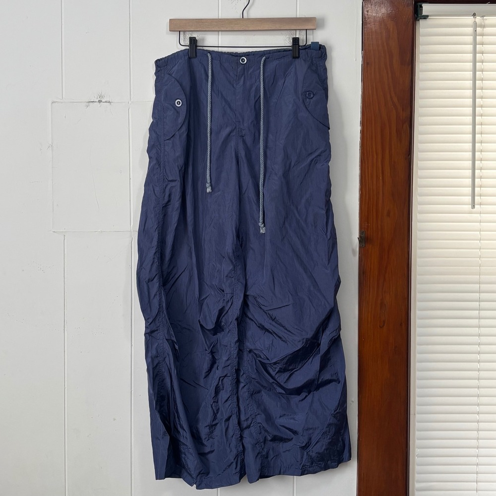 Edikted Navy Blue Nylon Parachute Pants Oversized Wide Leg Cargo Trousers M/L - Picture 3 of 6